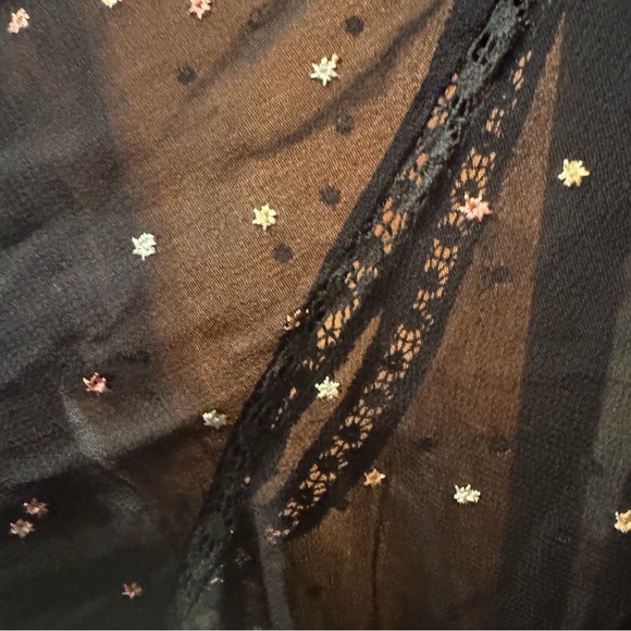 ALLSaints Sheer STAR Embroidered CHIFFON-CREPE Mini DRESS in BLACK Large - Picture 4 of 13